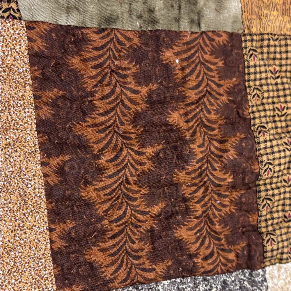 Patchwork Quilt Throw in Brown, Tan, Green, Cream - Unbranded